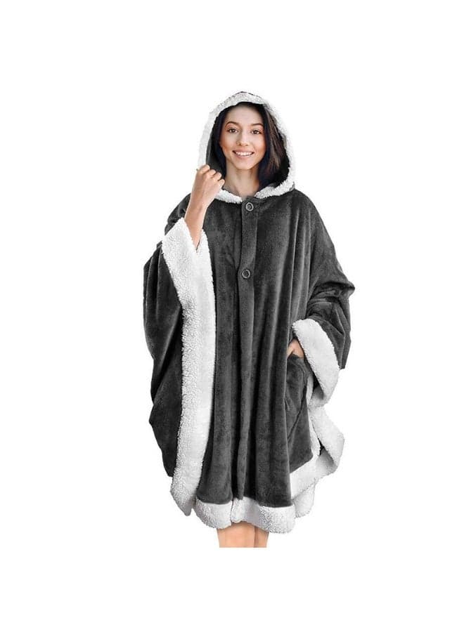 PAVILIA Women's Hooded Shawl Blanket, Warm Cape Blanket, Angel Shawl, Hooded Pocket, Adult Women's Gift (Dark Grey)