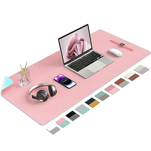 Desk Mat Large Protector Pad - Multifunctional Dual-Sided Office Desk Pad,Smooth Surface Soft Mouse Pad, Waterproof Desk Mat for Desktop, Pu Leather Desk Cover for Office/Home(Pink, 36" x 17")