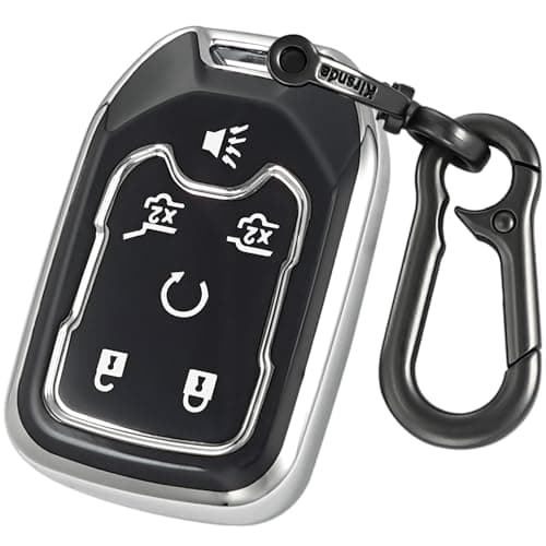 Kirsnda for Chevrolet Key Fob Cover with keychianTPU Protection Key Case Compatible with GMC Silverado Suburban Tahoe Acadia Sierra Terrain Yukon Silver 6 Button