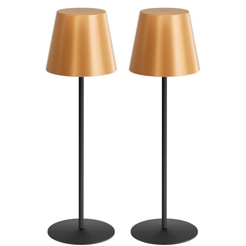 uuffoo 2 Pack Cordless Table Lamp Rechargeable 5000mAH Battery Operated Lights Touch Control LED Portable Desk Lamps 3 Color Dimming for Outdoor Coffee Bedroom Kitchen GoldBlack