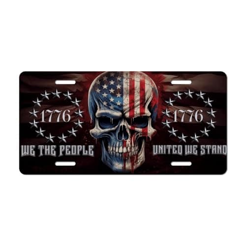 Chroleia American Flag Skull Front License Plate 1776 We The People 12x6 Aluminum Metal Car Tag RustProof UV FadeResistant Novelty Plate for TruckSUVCar