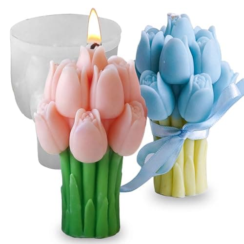 Japleed Tulip Bouquet Candle Soap Molds 3D Tulip Flower Silicone Mold for Epoxy Resin Casting Unique Floral Resin Wax Concrete Plaster Clay Molds for DIY Art Craft Home Wedding Decor