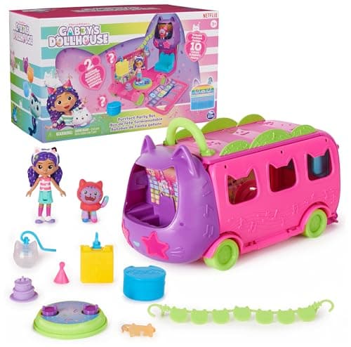 DreamWorks GABBYS Dollhouse Celebration Party Bus Transforming Playset with Gabby DJ Catnip Toy Figures Dollhouse Accessories Kids Toys for Ages 3 and Up