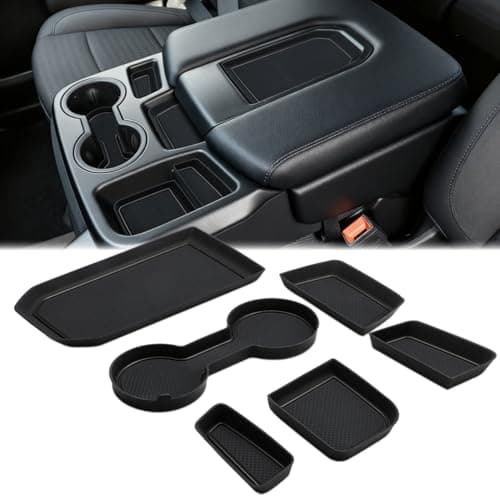 Auovo Silicone Cup Holder Inserts for Chevy Silverado 1500 GMC Sierra 1500 SplitBench Seat 20192021 Center Console Pads Car Custom Center Console Trim Car Interior Decoration Trim6pcs Black
