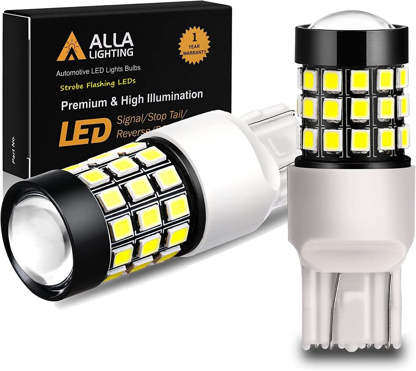 Alla Lighting Upgraded T20 7440 7443 Strobe LED Brake Stop or Backup Reverse Lights Bulbs 6000K Xenon White 7441 W21W 7440LL 7443LL Flashing Lamps Replacement