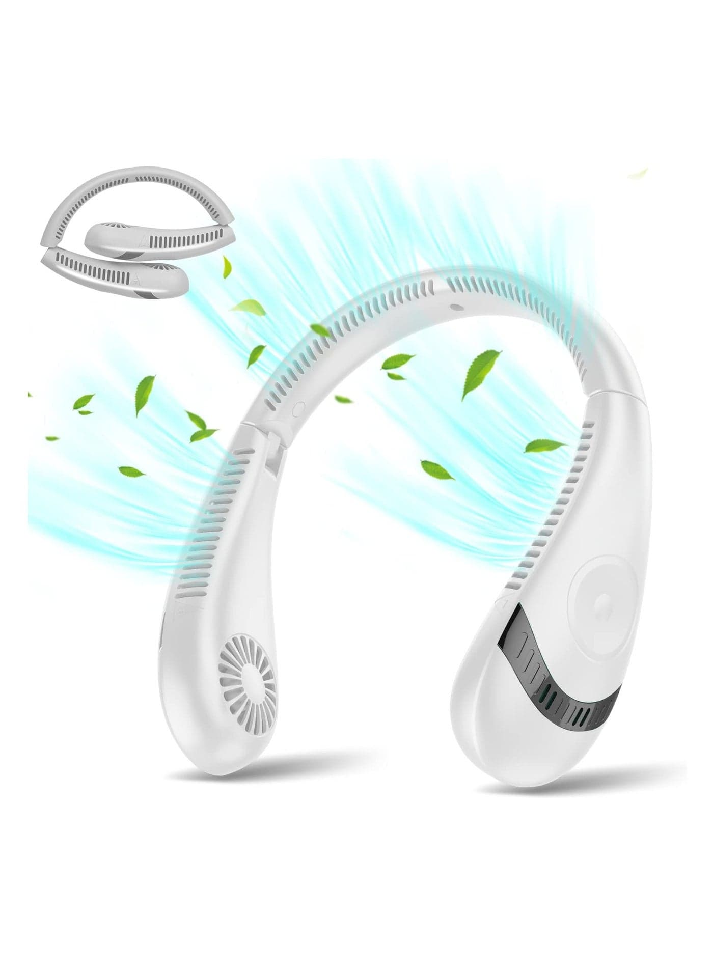 Neck Fan, 5000mAh Foldable Bladeless Fan 360° Cooling Wearable Personal Fan, Rechargeable Hand-free Neck Fan with 3 Speeds, For Outdoor, Home, Office, School, Camping (White)