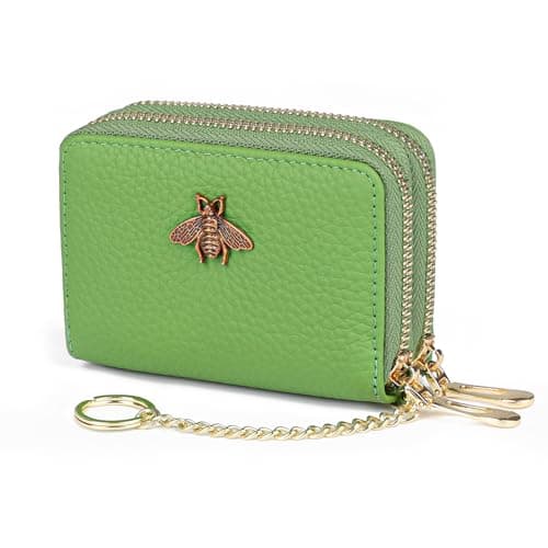 imeetu RFID Credit Card Holder, Small Leather Double Zipper Card Case Wallet for Women (Max,Fruit Green)