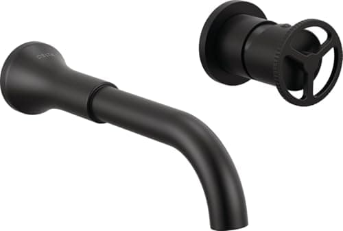Delta Trinsic Wall Mount Bathroom Faucet 2 Hole Matte Black Bathroom Sink Faucet for Vanity Matte Black T3558LFBLWL Valve Not Included