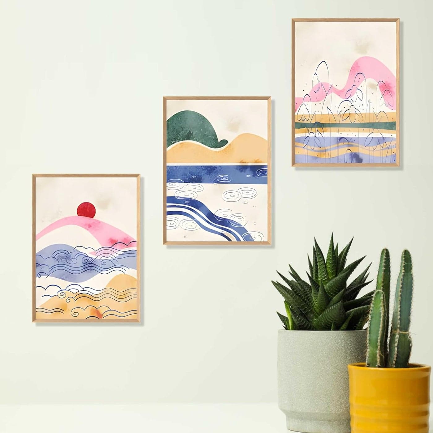 Livinluxe paintings Abstract modern art Boho painting modern art home decor wall paintings with frame painting for living room wall decoration office 28 cm x 36 cm Set of 3 B20024