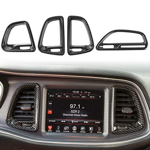 Voodonala for Challenger ABS Carbon Fiber Center Consoles AC Outlet Vent Cover Trim for 2015-2023+ Dodge Challenger Interior Accessories, 4pcs