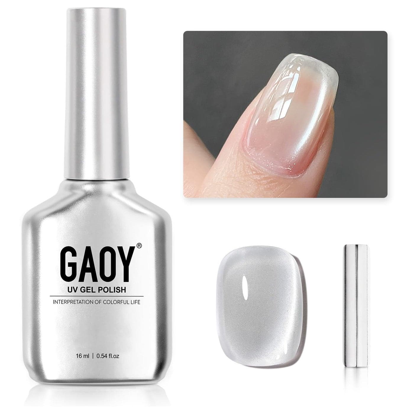 GAOY Glassy Cat Eye Holographic Gel Polish 16ml Glitter Reflective Translucent UV 2341 Silvery Moonlight