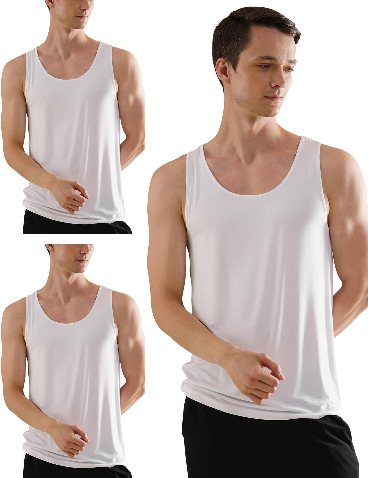 DAMENSCH Regular Fit Solid Round Neck Cotton Blend Vest Sleeveless Moisture Wicking Anti-Bacterial Anti Odour Soft & Durable Stretchable Bamboo Vest for Men-Bright White,Bright White,Bright white-2XL