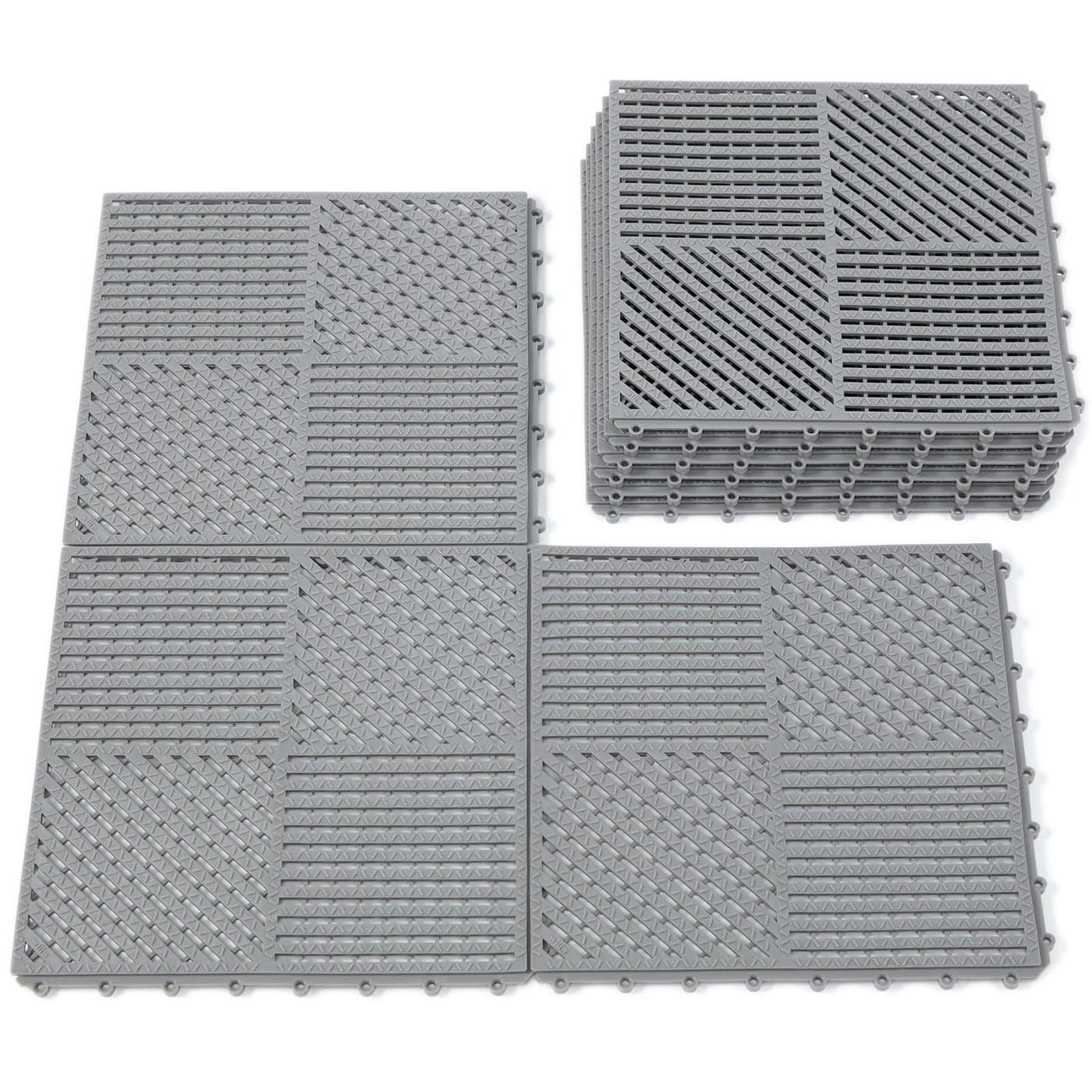 wiiiw 9 Pack Interlocking Drainage Tiles Double NonSlip Tiles Mat with Drain Holes for Pool Bathroom Shower Pantry Patio Boat Pet Area 1212 Gray