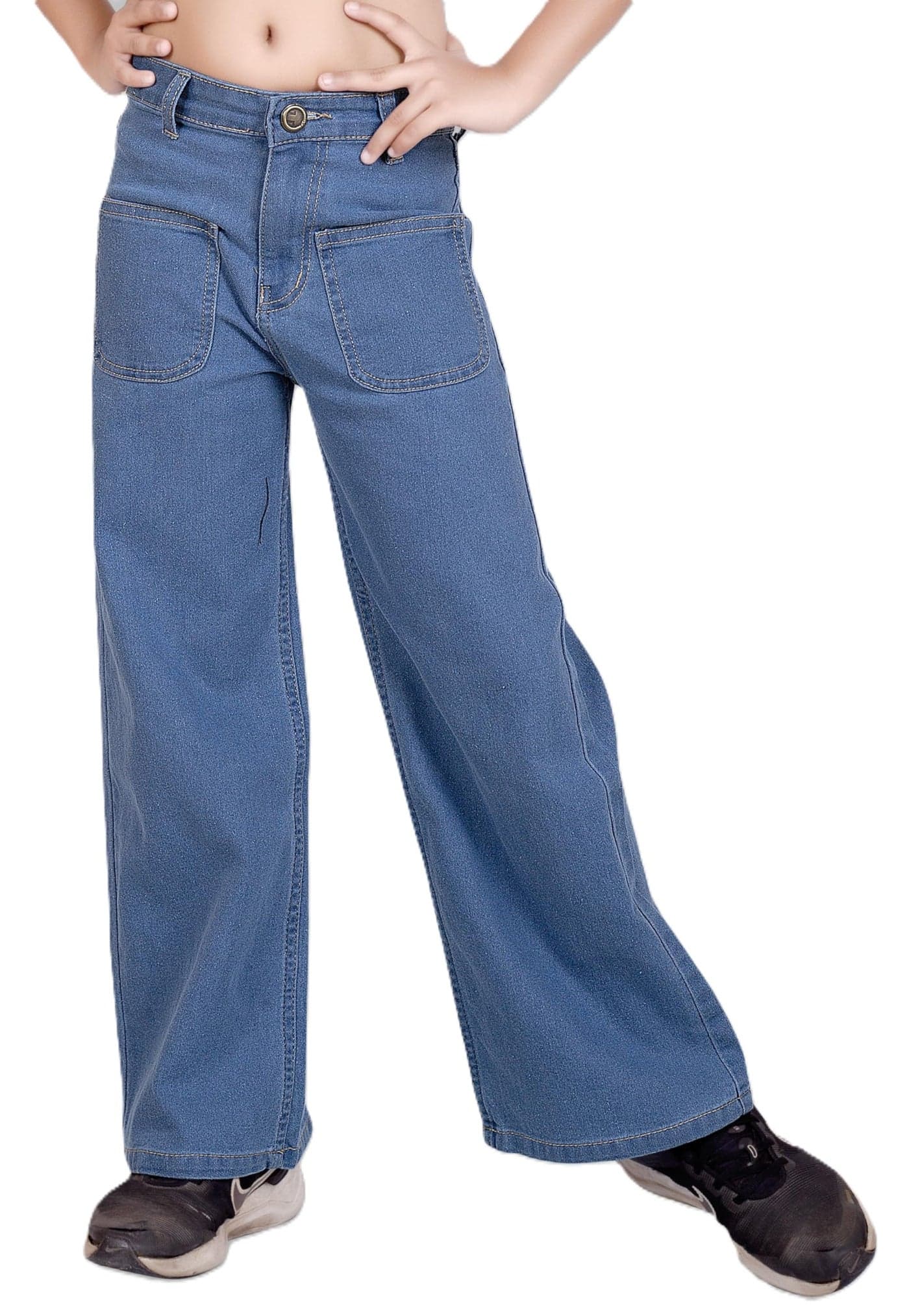 ADBUCKS Stretchable Denim Fabric High Rise Stylish Front Pocket Jeans for Girls (in, Age, 11 Years, 12 Years, Icyblue)