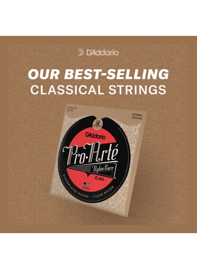 D'Addario Guitar Strings - Pro-Arte Classical Guitar Strings - EJ47 - Nylon Guitar Strings - 80/20 Bronze Wound, Nylon Core - Normal Tension