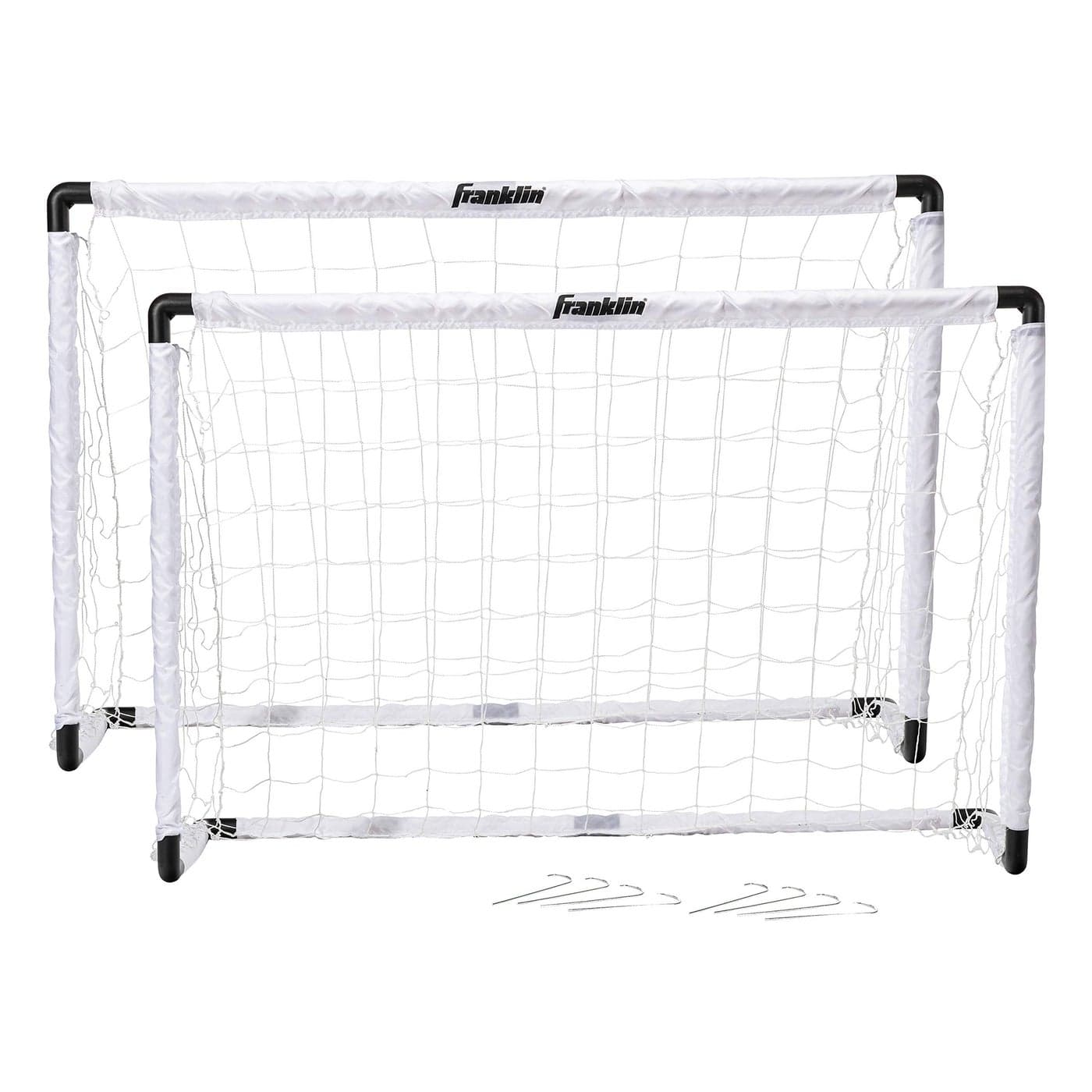 Franklin Sports Kids Soccer Goal Set Portable Backyard Youth Soccer Goals 2 Mini Soccer Goals with Ground Stakes 54 x 36Black