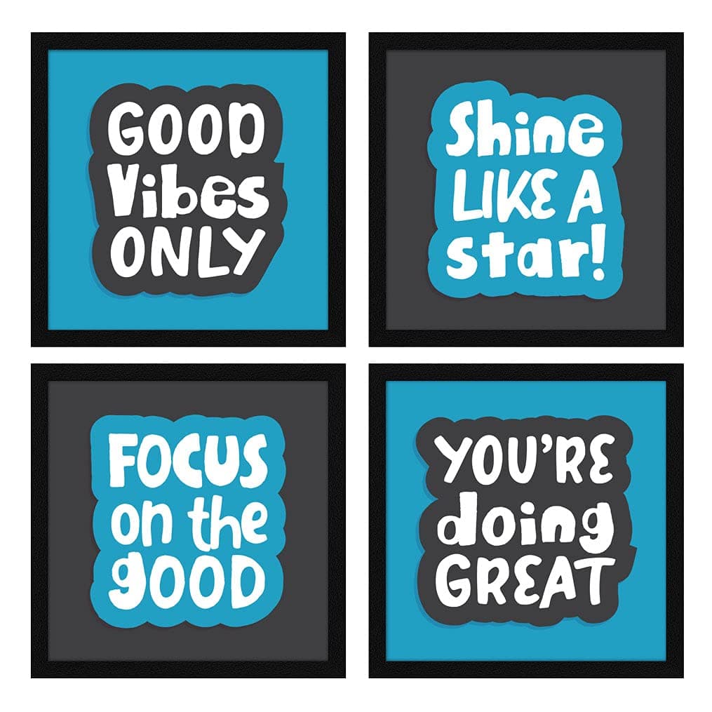 ArtX Paper Motivational Quotes Good Vibes Only Wall Art Painting Framed Paintings For Home Office Decor 20 X 20 inches 100 X 100 each Multicolor Posters With Frame Set of 4