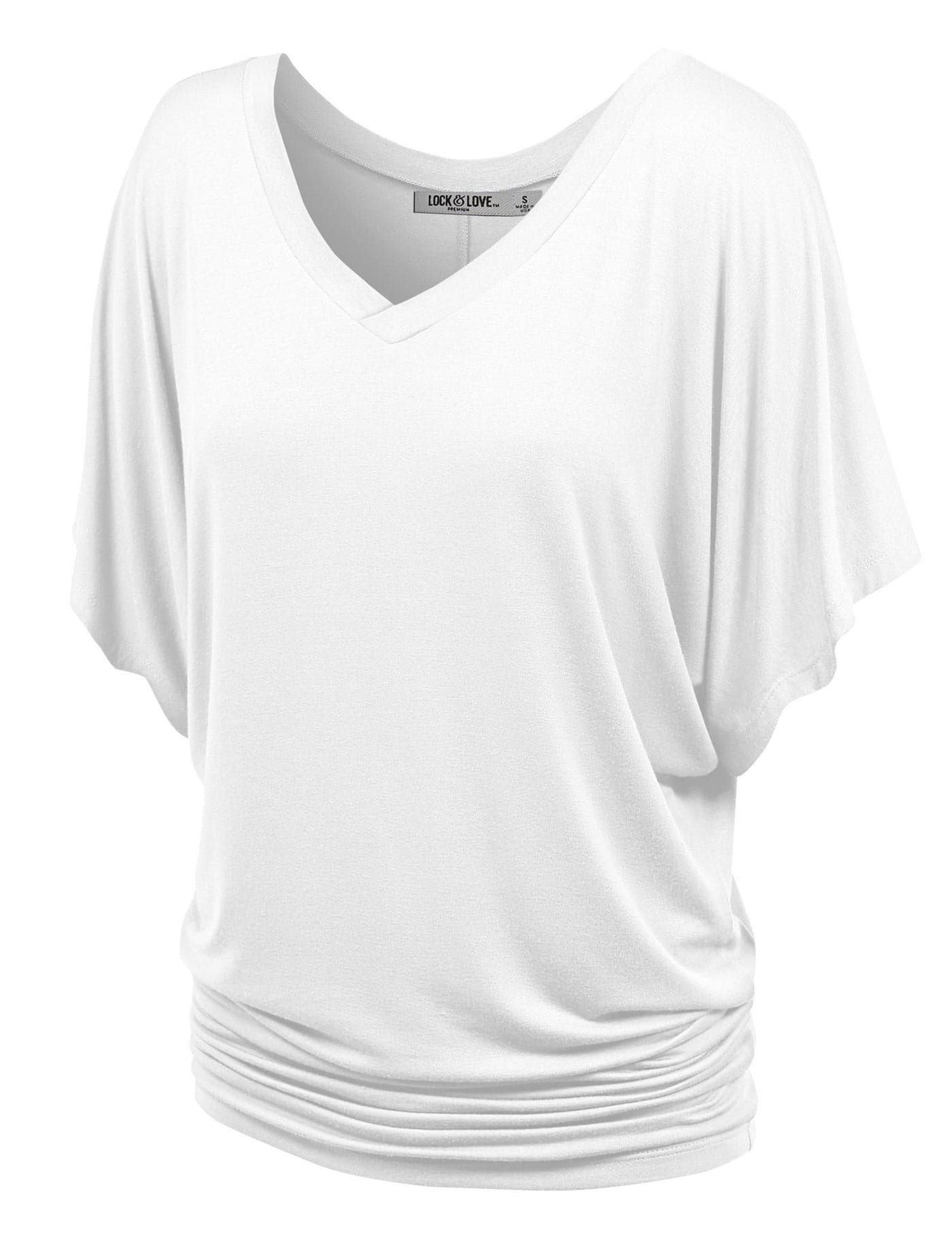 LL WT1038 Women's Versatile Casual Short Sleeve Dolman Top – Loose Fit V-Neck T-Shirt XXL White