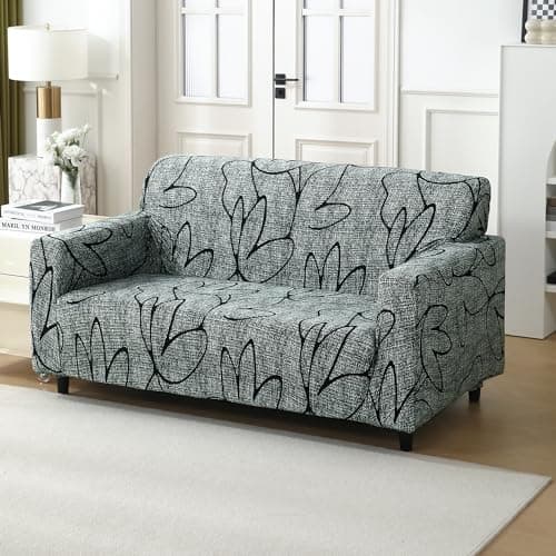HOKIPO 'Elira Series' Polyester Blend 140Gsm Fully Covered Sofa Cover 2 Seater, Intense Grey Abstract Floral (AR-4946-C2)