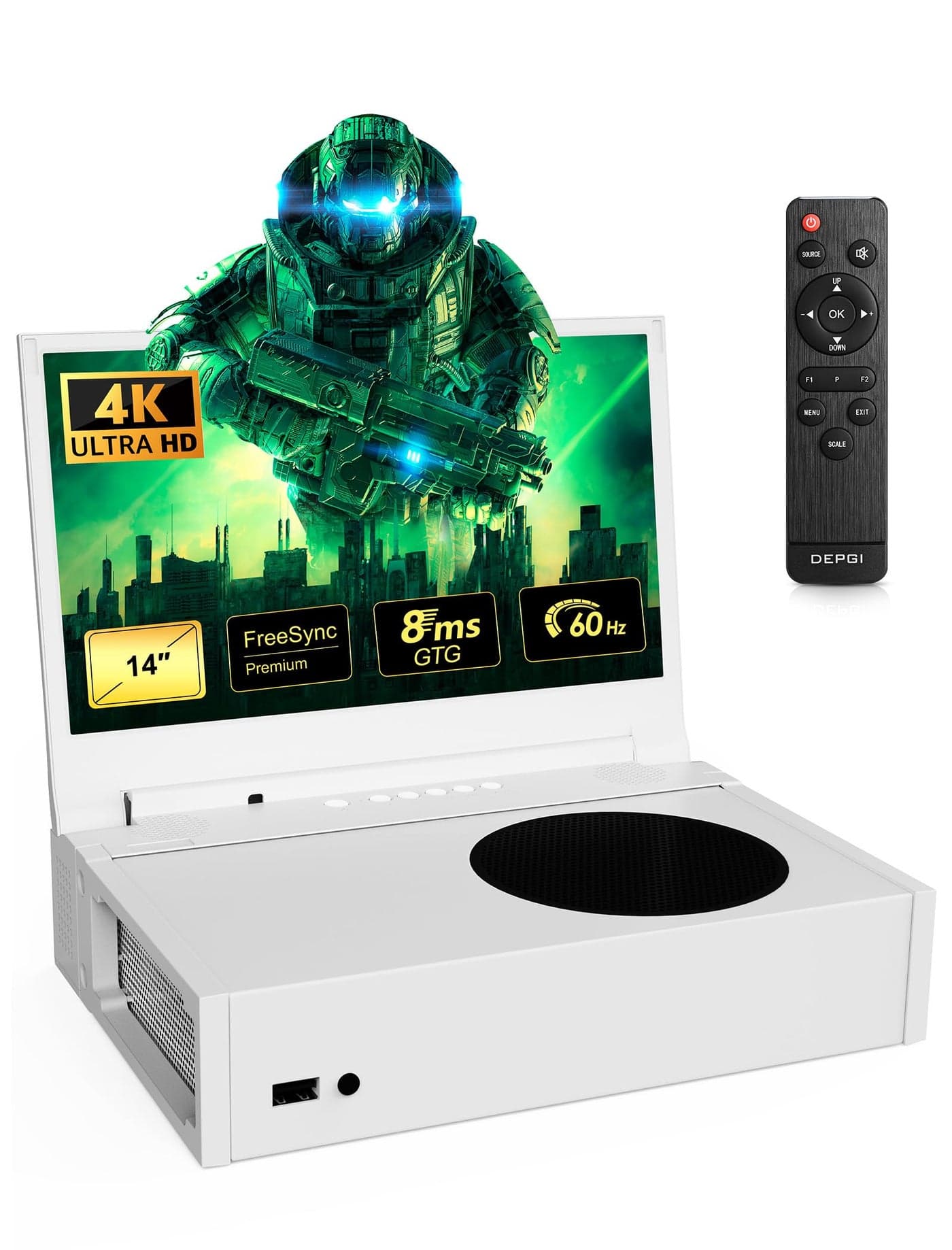 DEPGI 4K 14 Portable Gaming Monitor IPS Screen for Xbox Series Snot Included with Remote Control Portable Monitor with HDR10 AMD FreeSync 2X HDMI for Indoor Outdoor Travel