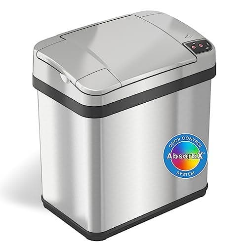 iTouchless 2.5 Gallon Sensor Garbage Can with Odor Filter and Fragrance, Touchless Automatic Trash Bin, Perfect for Bathroom and Office, 2 Gallon Stainless Steel