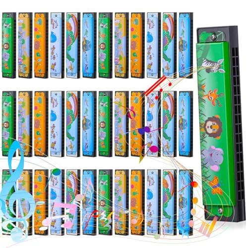 Seenelling 36 Pcs Kids Harmonicas Bulk Cartoon Harmonica with Double Row of 16 Holes Musical Instrument Toy for Birthday Party Favors Return Gifts Kids Goodie Bags Suffer Classic Style