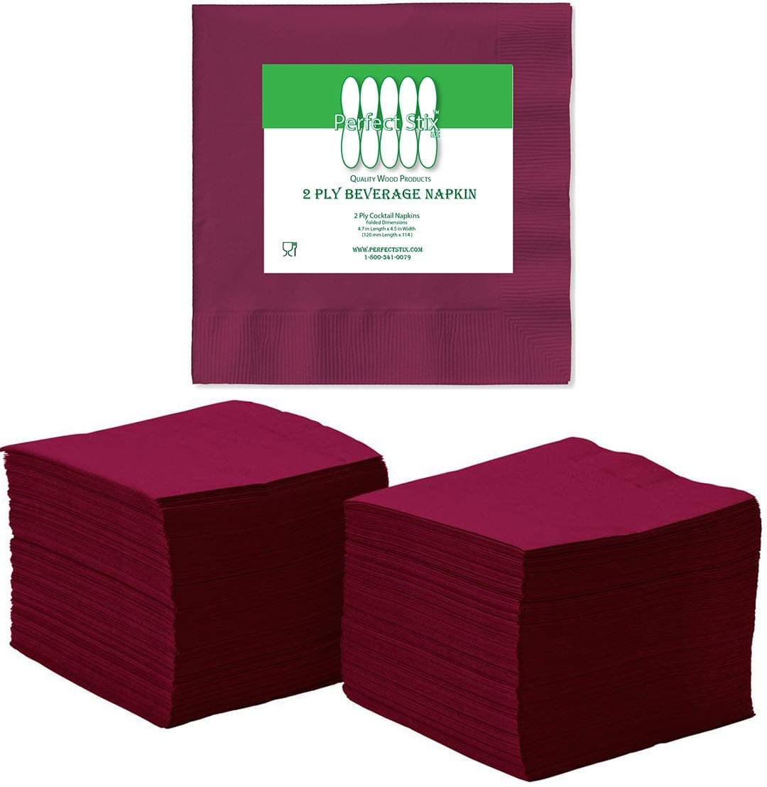 Perfectware 2 Ply Burgundy Bev250 2 Ply Burgundy Beverage Napkins Pack of 250ct