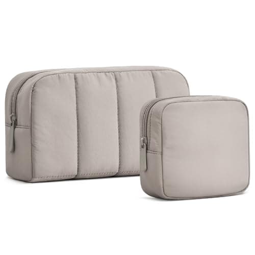 oscaurt 2 Pcs Makeup Bag Travel Toiletry Bag for Women Puffy Padded Cosmetic Pouch Purse Wideopen Makeup Organizer Case Travel Essentials