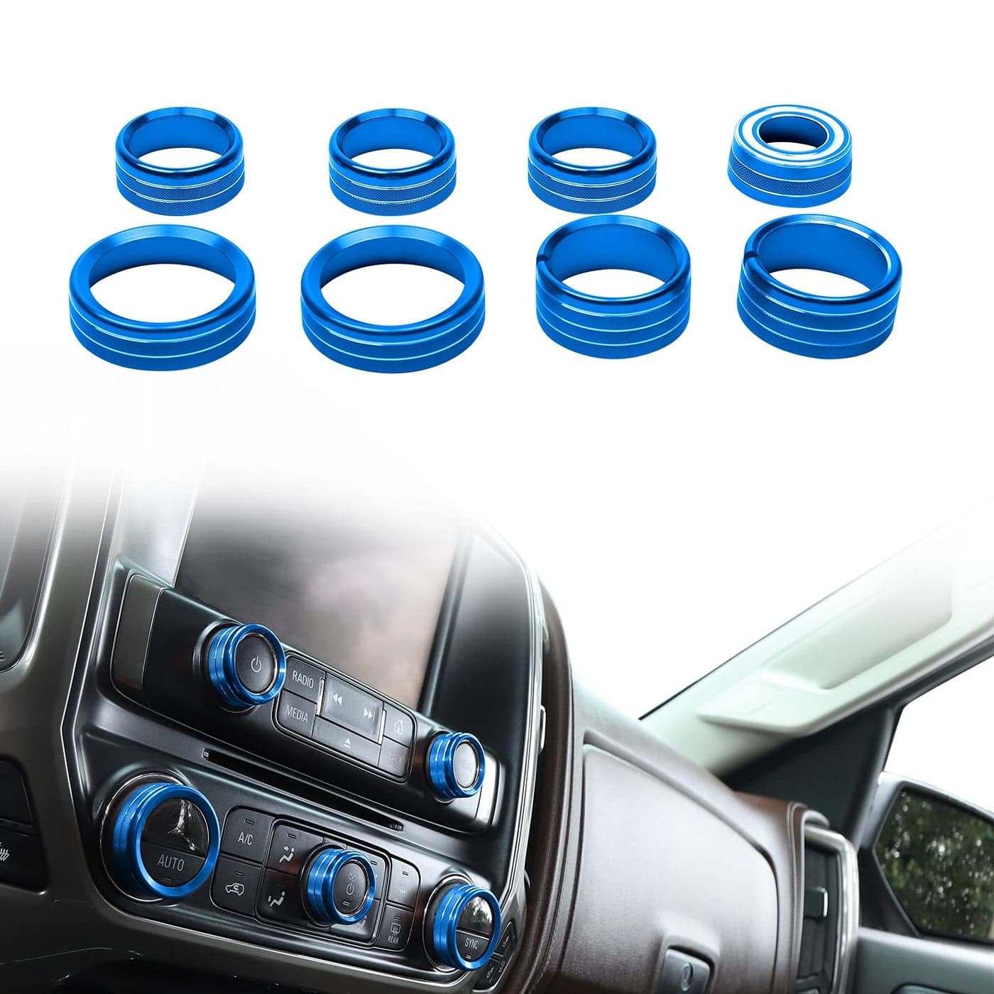 JeCar Center Console Switch Button Trim Air Conditioner Control Knob Cover for Chevy Silverado GMC Sierra 20142018 Blue