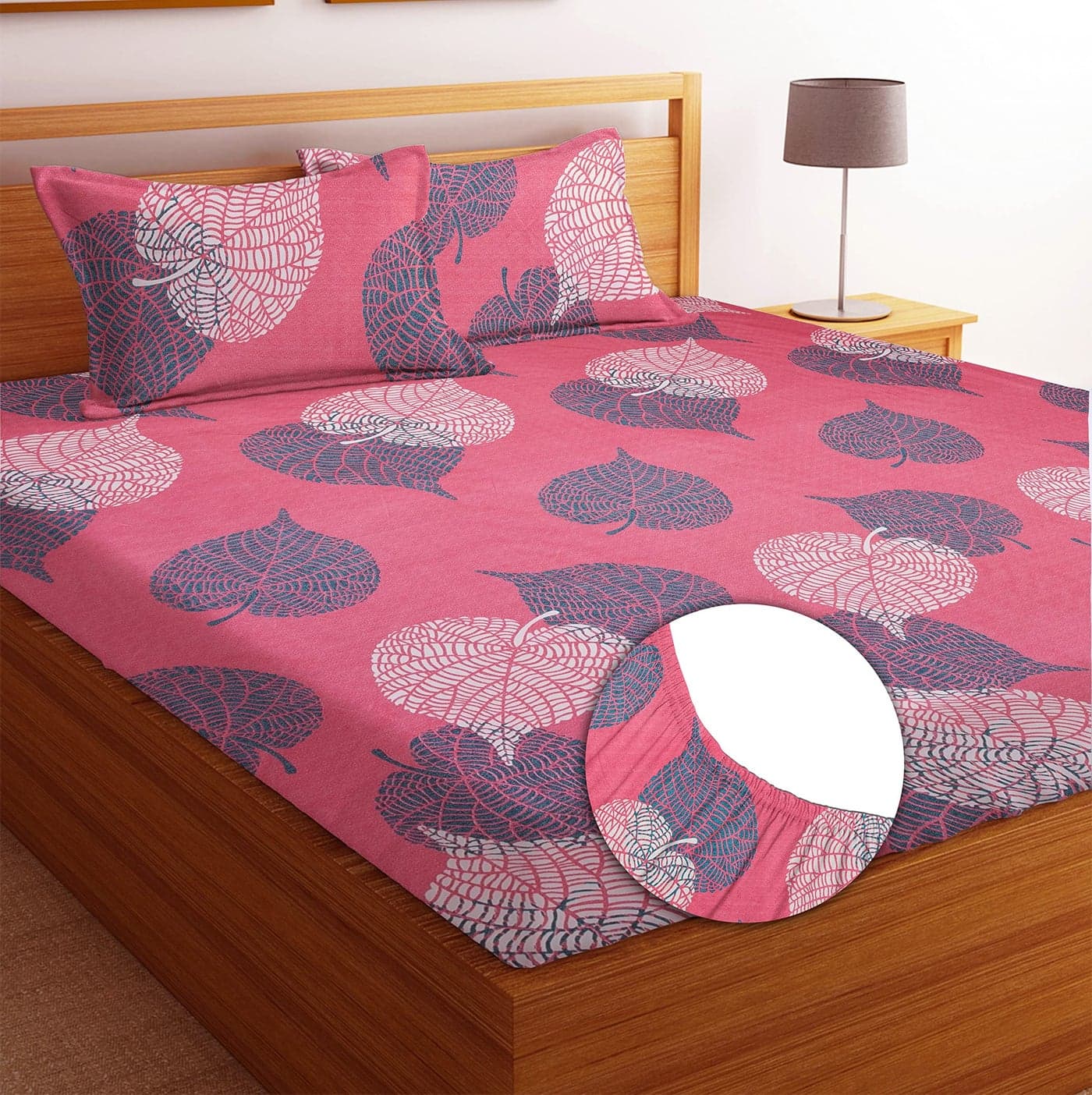 BSB HOME Premium 100% Microfiber Elastic Fitted Bedsheets with 2 Pillow Covers | Double Bed with All Around Elastic 180 TC Supersoft | for 78x72+10 Mattress (Floral, Pink & Grey)