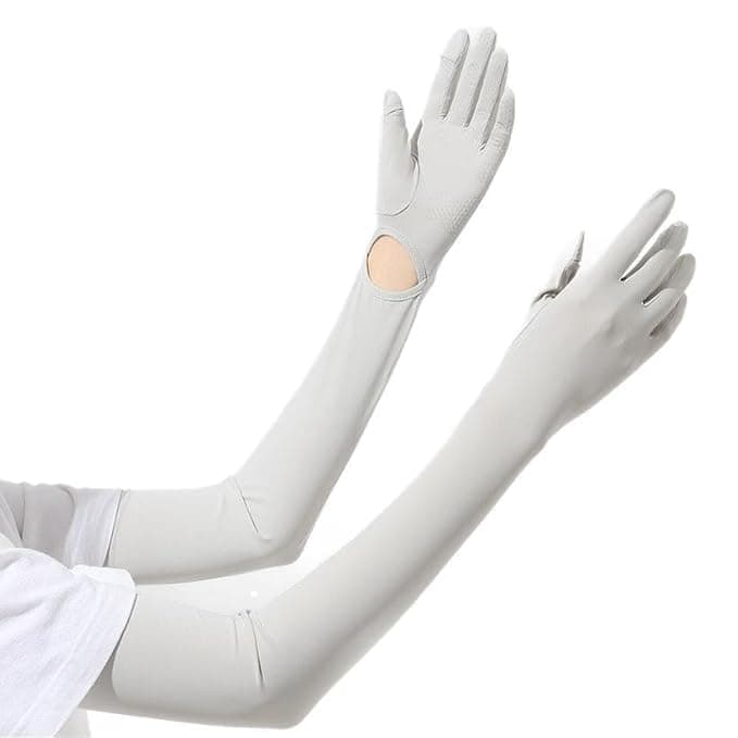 Zebroc 2 PCS Hand Gloves for UV Sun Protection, Anti-UV Breathable Sunscreen Driving Glove Cooling Arm Full Finger Sleeves Brace, Car Driving Long Glove Arm Sleeve (Light Grey, Full Sleeve)