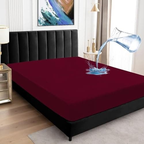 BeyBee 100% Waterproof Interlock Mattress Protector | Breathable, Hypoallergenic, Washable & 2X Absorbency | Soft & Slim Easy Elastic Fitted Bed Protector (Size-75 * 48, Maroon)