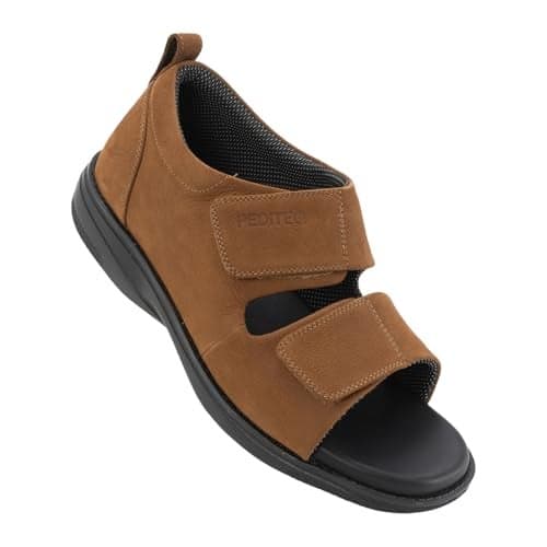 Pediteq Men’s Diabetic Comfort Sandals Bali–Doctor Recommended Fully Adjustable Wide Fit Diabetic Footwear for Diabetic | Swollen | Neuropathic Feet | Soft Genuine Leather | Tan 41