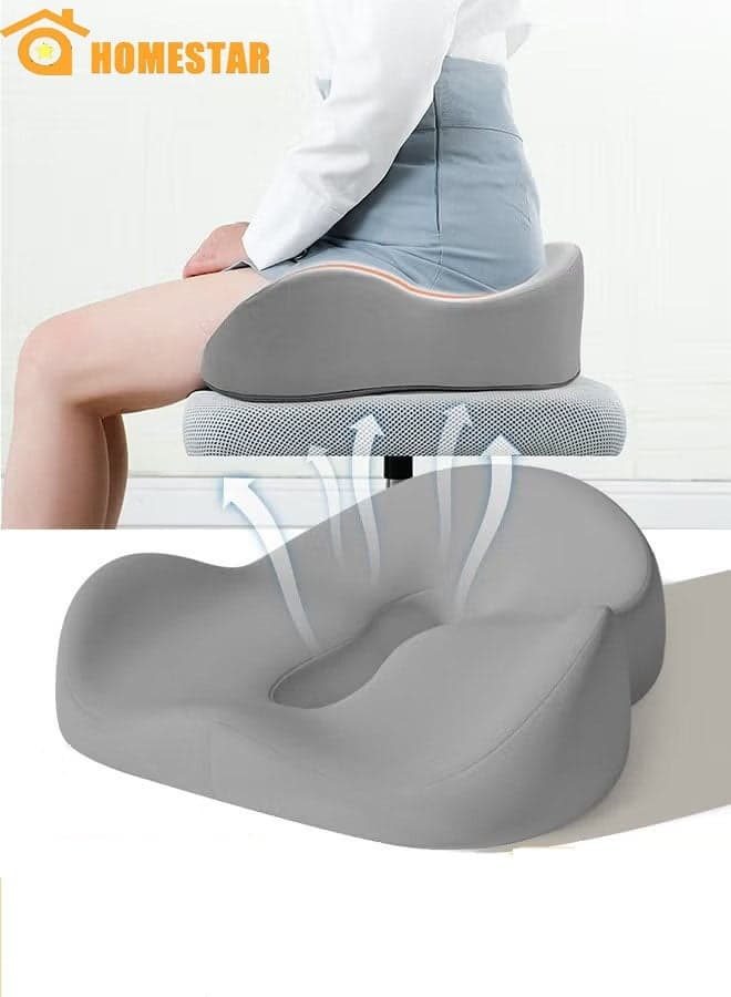 Memory Foam Seat Cushion for Long Sitting,Chair Cushion for Sciatica and Lower Back Pain Relief, Comfortable Cushion for Home, Office, Grey