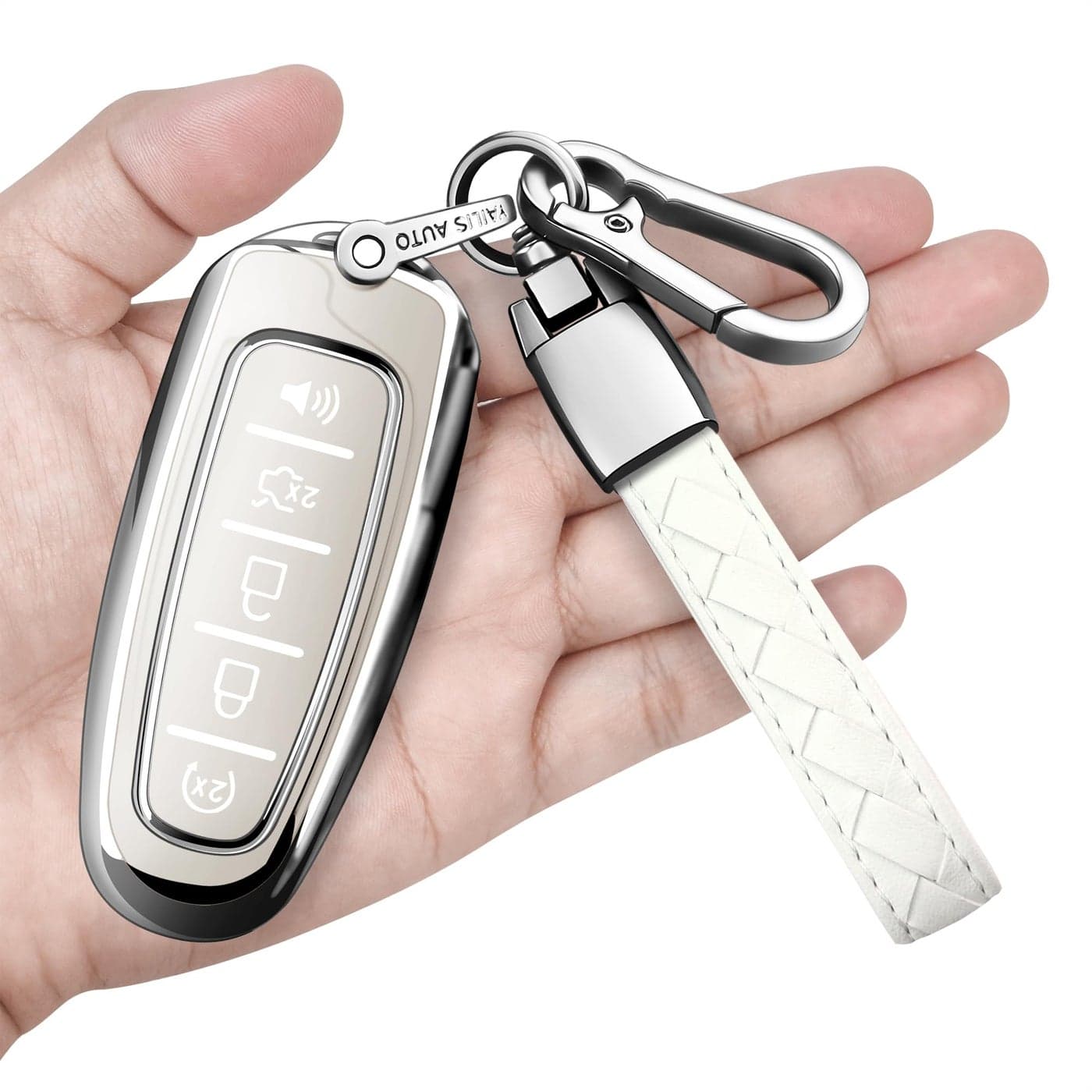 Sindeda for Ford Key Fob Cover with Keychain Soft Full Protection Key Shell Key Case Compatible with Ford CMax Edge Escape Expedition Explorer Flex Focus Taurus Lincoln MKS MKT MKX Navigator White