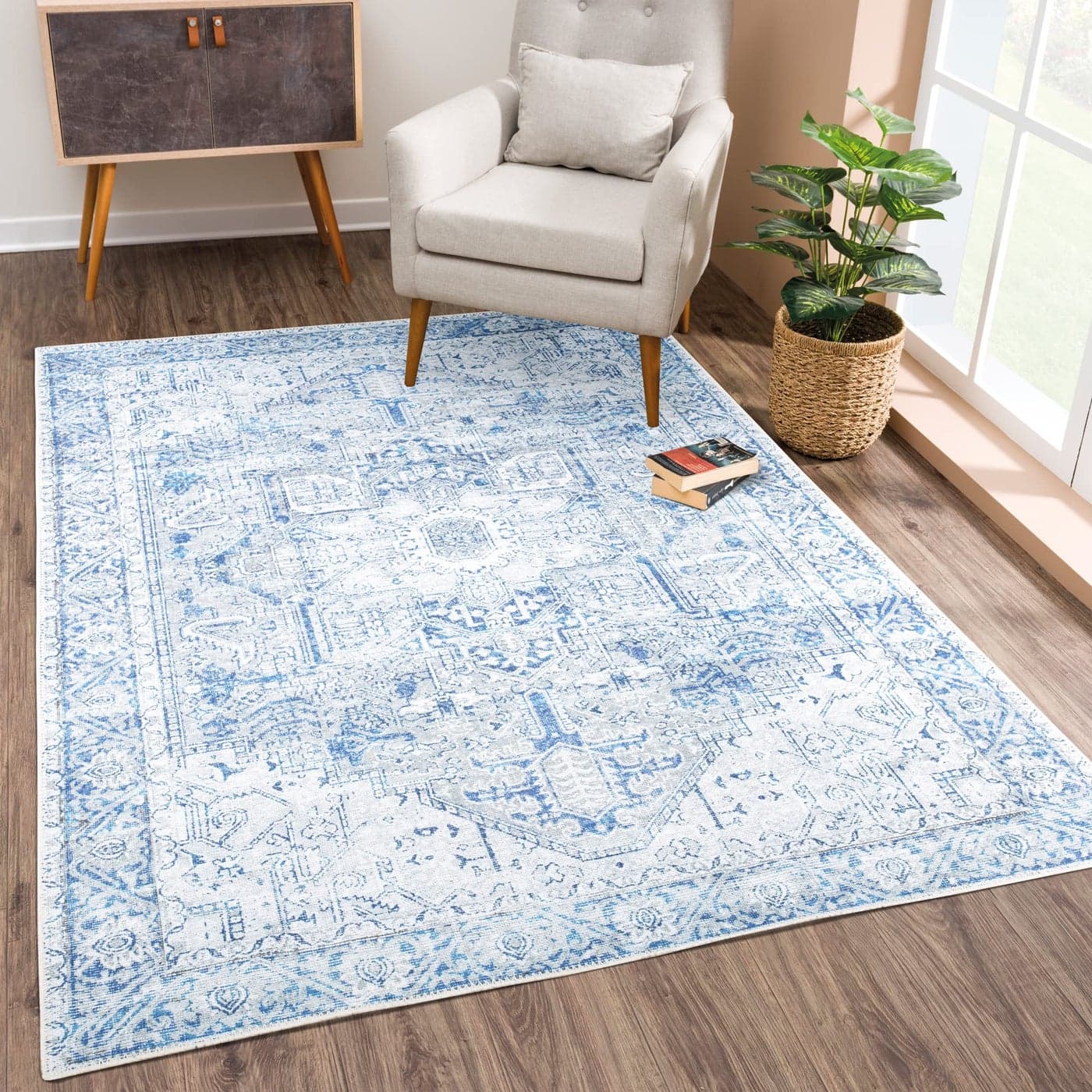 Bloom Rugs Washable NonSlip 3 x 5 Rug BlueGray Traditional Area Rug for Living Room Bedroom Dining Room and Kitchen Exact Size 3 x 5
