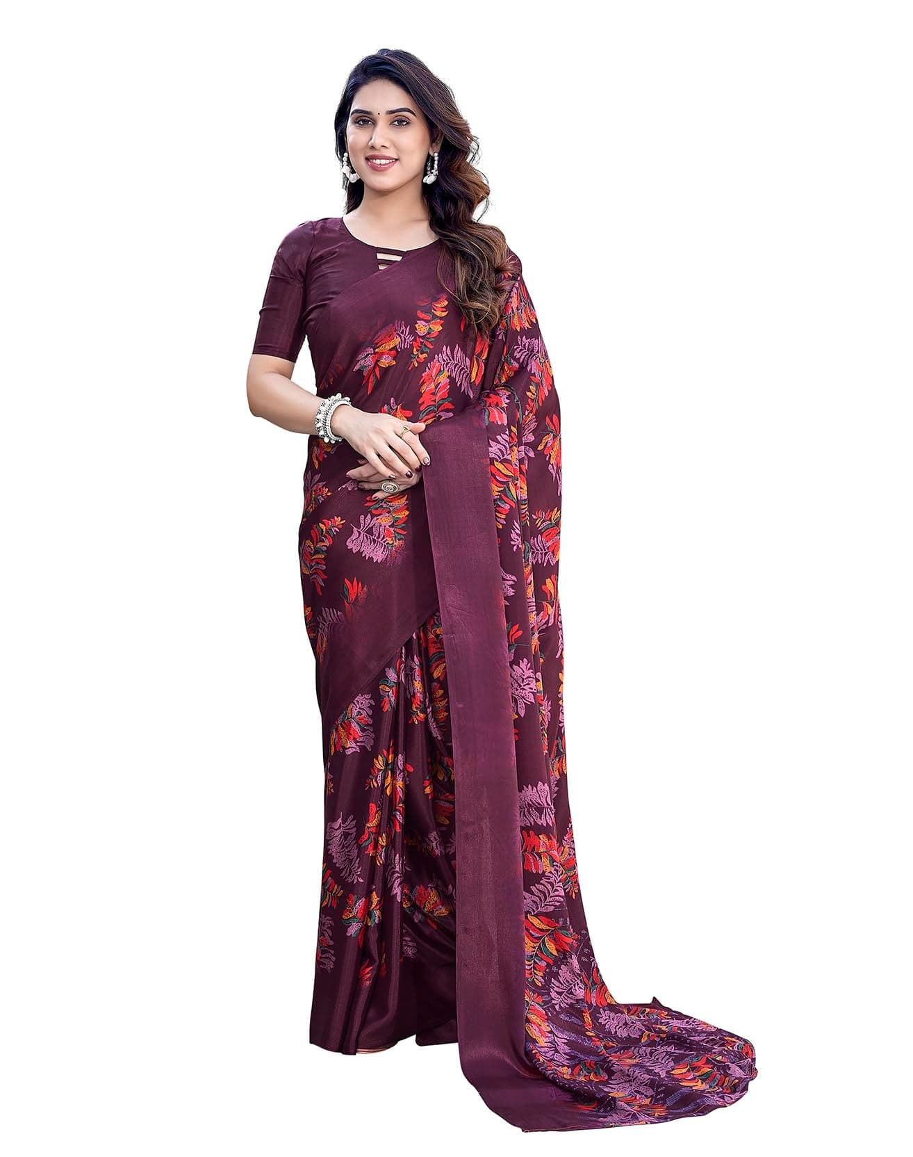 Yashika Women's Elegant Chiffon Saree Set with Matching Blouse - Unveiling Timeless Style and Grace in Every Draped Detail! Perfect for Special Occasions (AZ-YS-P1-SHALINI PURPLE)