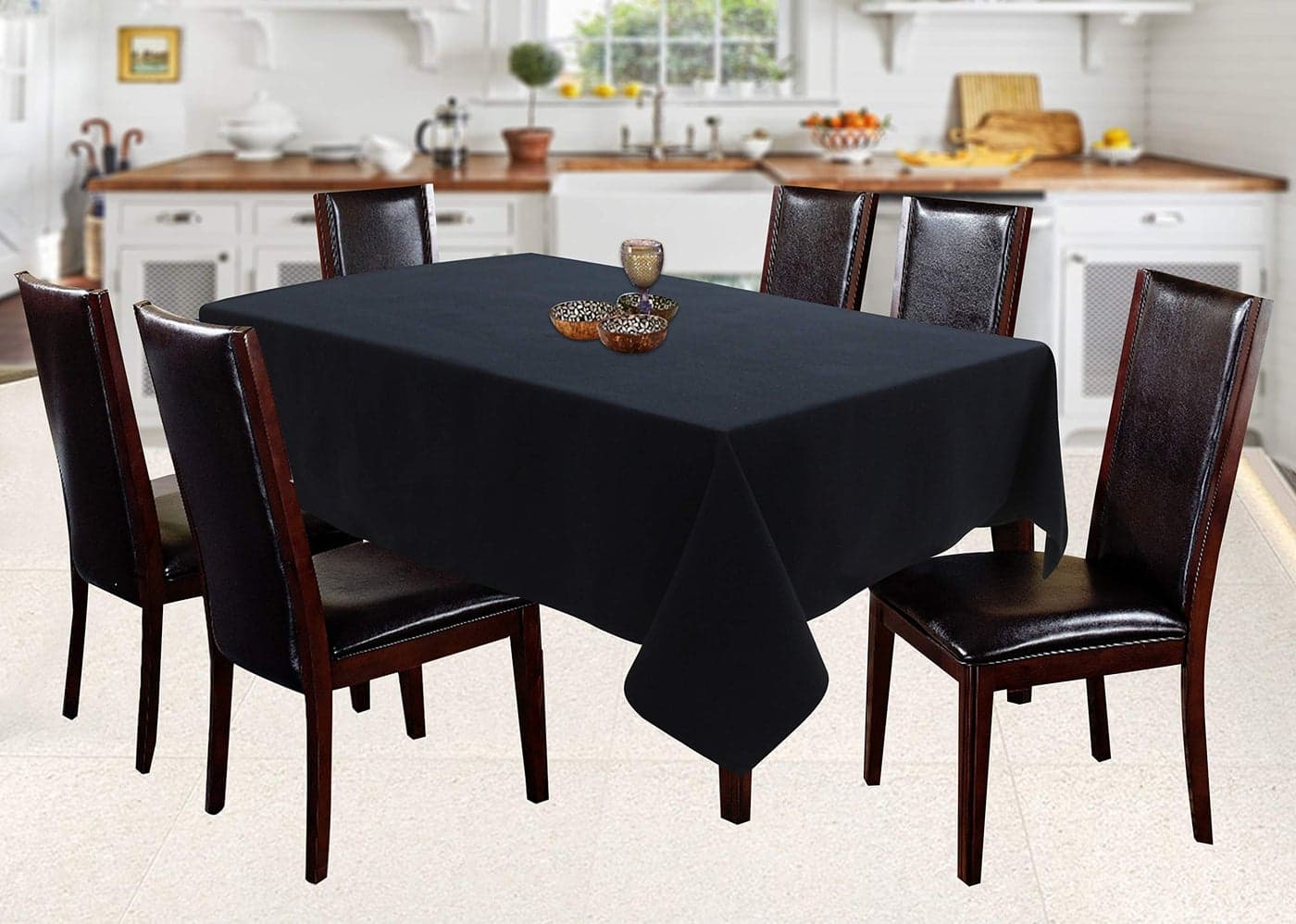Airwill Cotton Solid Pattern 6 Seater Rectangle Table Cover Sized, 56x71 inches (Black, Pack of 1)(Rectangular)