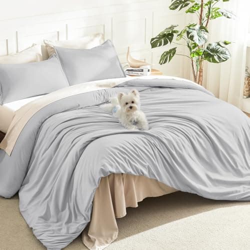 Litanika Comforters Light Grey Oversized King Size, 3 Pieces Lightweight Solid Bedding Comforter Set, All Season Fluffy Bed Set (120x98In Comforter & 2 Pillowcases)