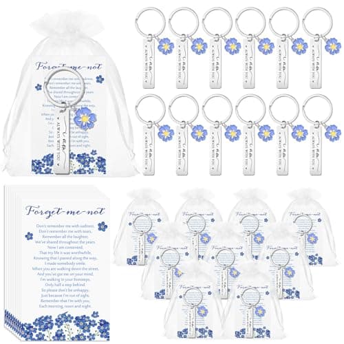 Equsion 50 Set 2550 Set Funeral Favor Forget Me Not Keychain Celebration of Life Favor Poem Card Memorial Gift for Sympathy Guest