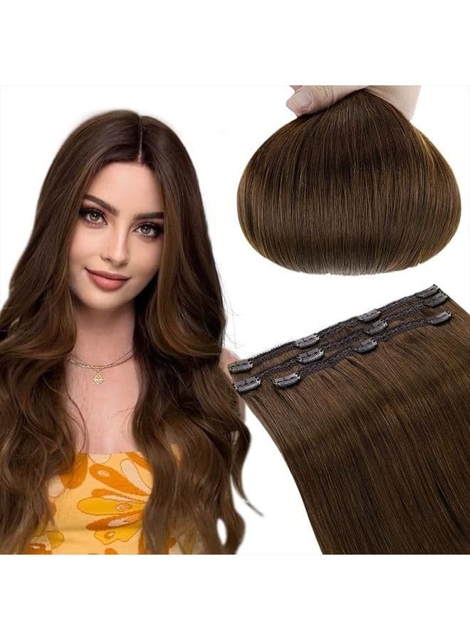 Brown Clip in Extensions Real Human Hair Color Brown Remy Clip in Hair Extensions for Women Silky Straight Clip in Real Hair Extensions Double Weft 14 Inches 50g 3 Pieces