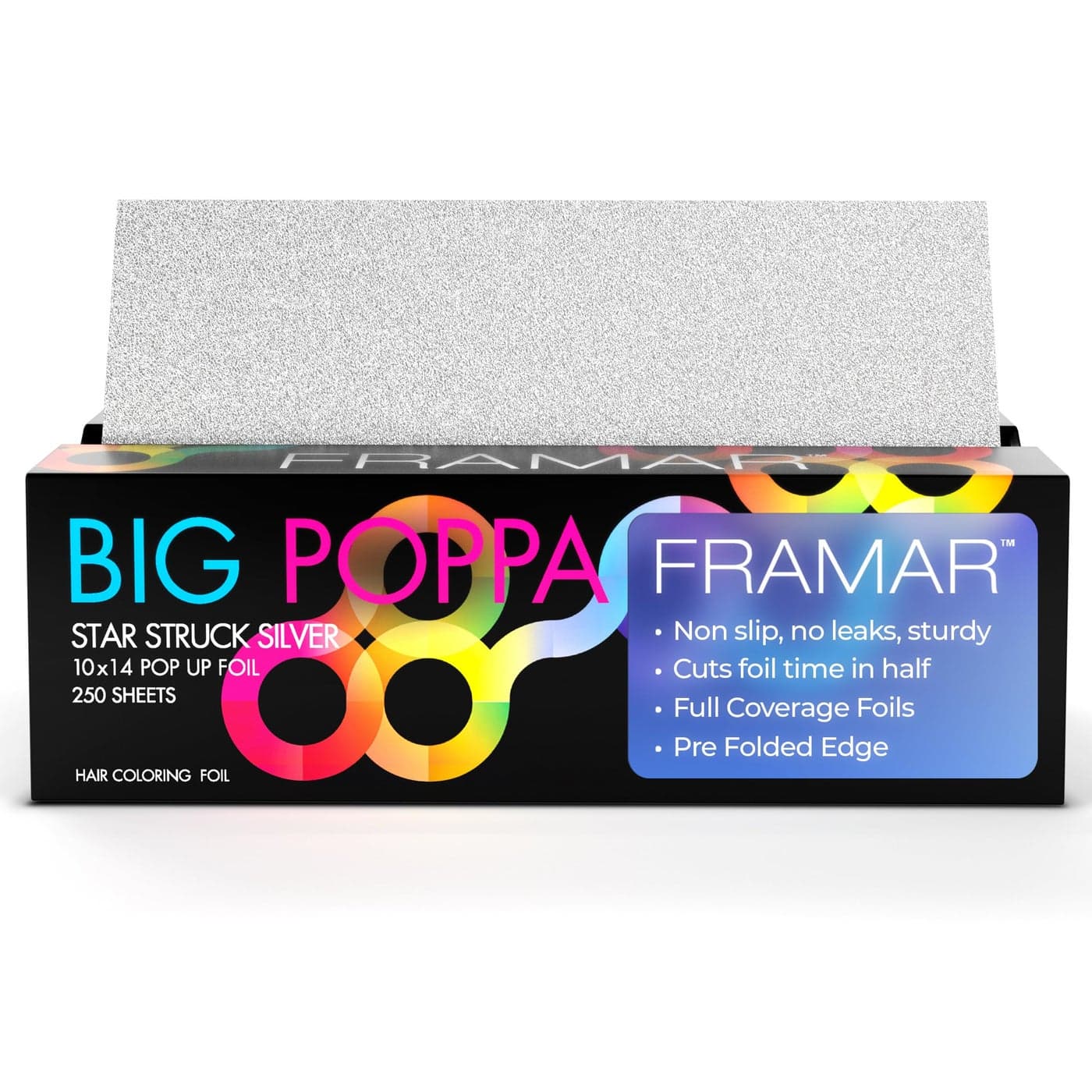 Framar Big Poppa Silver Pop Up Hair Foil Aluminum Foil Sheets Hair Foils For Highlighting Pop Up Foils For Hair Stylist 250 Pop Up Foil Sheets Hair Color Supplies 10x14 inches