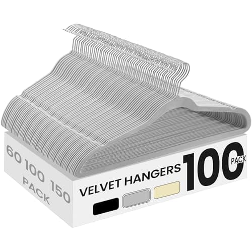 SONGMICS Velvet Hangers 100 Pack, Non-Slip Clothes Hangers with Silver-Colored Swivel Hooks, Slim Space-Saving for Closet, Heavy-Duty, Dove Gray UCRF026GD03S