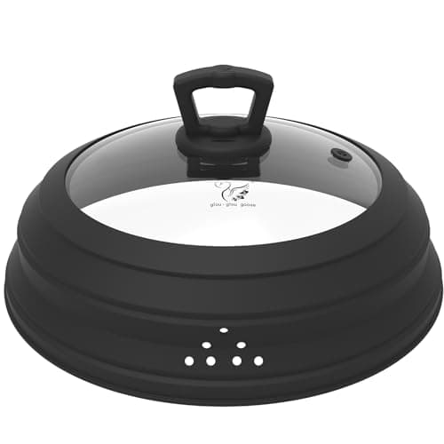 Microwave Splatter Cover Vented Glass Splatter Guard Lid with Collapsible Silicone for Food as Pot Cover Plate 10.8 inch for 6 7 8 9 10 inch Plate Bowl