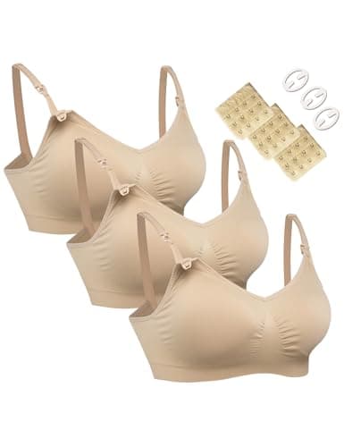 HOFISH Women's Seamless Nursing Maternity Bra Push Up Comfort Sleep Bralette 3PCS/Pack,Beige XL