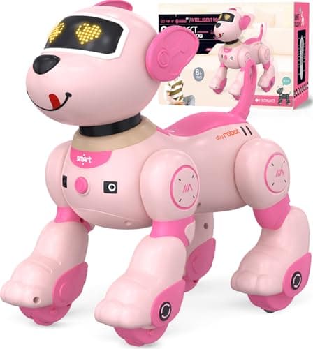 anysun Remote Control Robot Dog Toy for Kids Programmable Smart Puppy Intelligent Learning Dancing Walking RC Robot Toys for Girls and Boys Pink