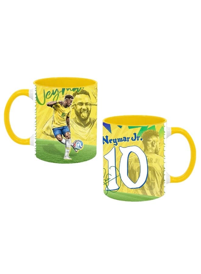 Brazil Football Player Mug | 11 Oz Ceramic Coffee Mug | Soccer Theme Cup | Sports Print Design | Home Office Use (Neymar Jr)
