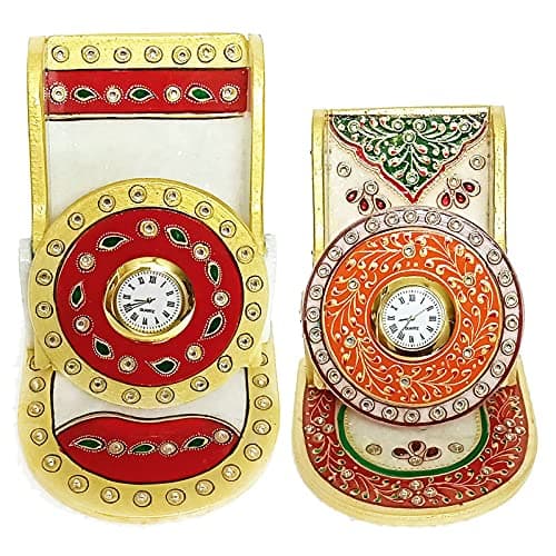 Handicraft Kingdom Mobile Holder for Bed and Table Smartphone Desktop Stand with Inbuilt Small Clock for Office Kitchen Approx Size 45 Inch Wt 1150 Gm Pack of 2