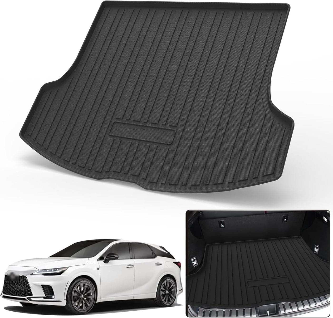 Elsetyler Custom Fit Cargo Liner for 2023-2024 Lexus RX 350 350h 500h - Black TPO All Weather Heavy Duty Waterproof Rear Cargo Tray