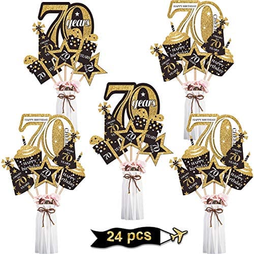 Blulu 70 Birthday Party Decorations Set Golden Birthday Centerpiece Sticks Glitter Table Toppers Party Supplies 24 Pieces